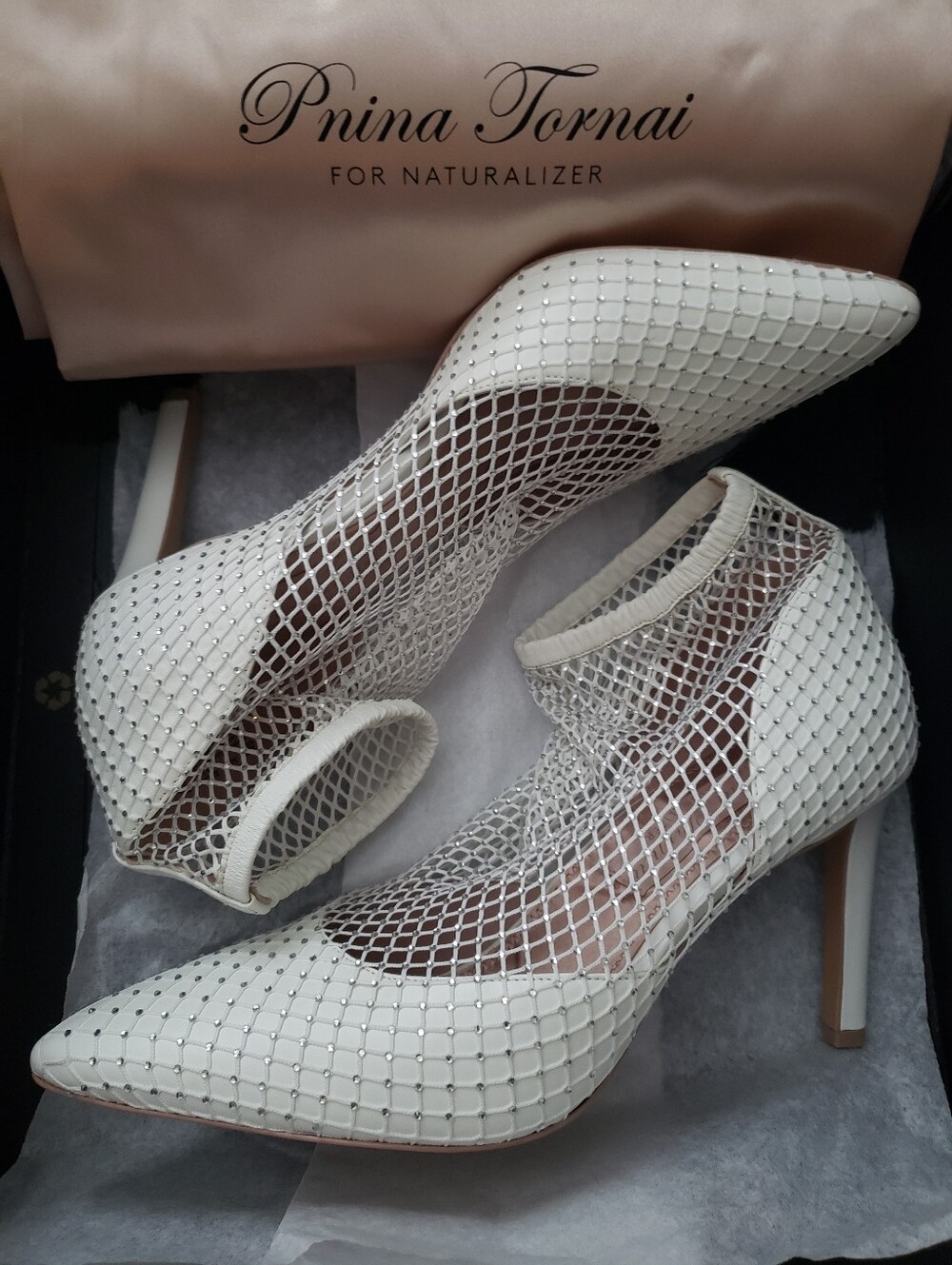White Mesh/Satin D'Orsay Wedding Heels